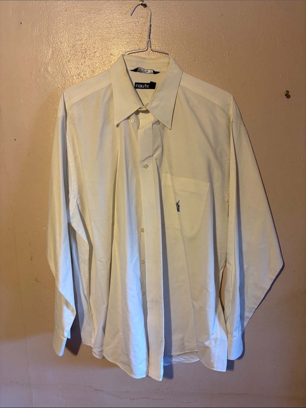 Nautica Men's White Long-Sleeve Dress Shirt with Chest Pocket